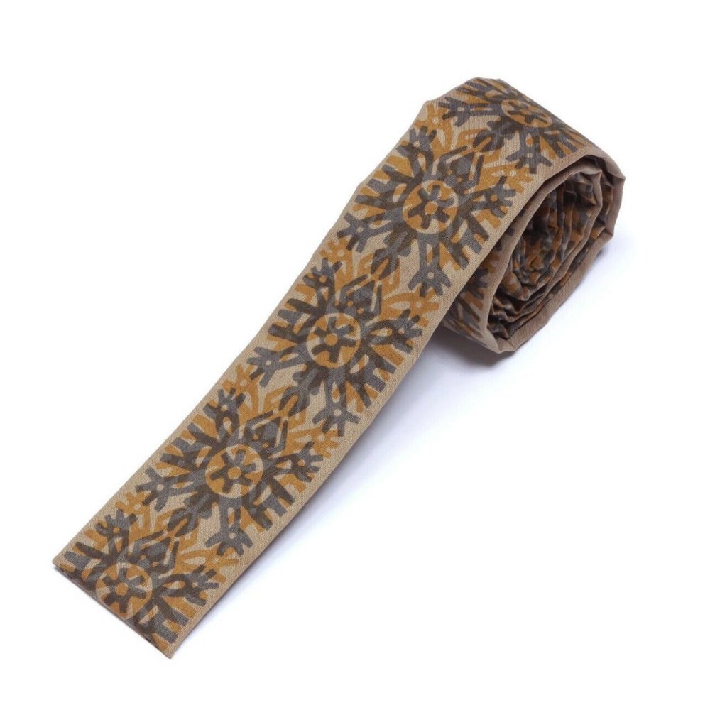 DARBY Retro Silkscreen Atomic Starburst Snowflake Brown Men's Skinny Neck Tie